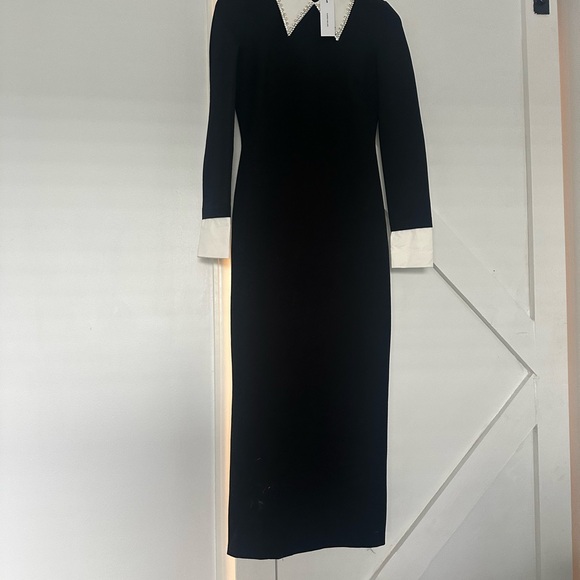 Karen Millen Black Sheath Dress with Mock Neck and Cuffed Sleeves - Picture 4 of 5